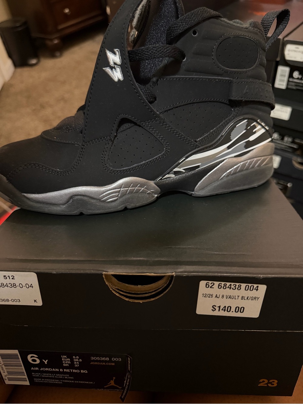 Jordan Black and Silver Air Retro BG Sneakers
